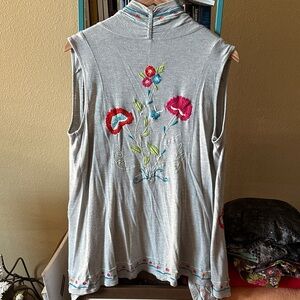 Soft Surroundings Gray Floral Embroidered Tunic
